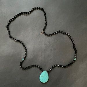 Mala Necklace Made with Onyx + Turquoise Stone